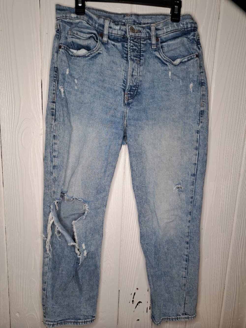 Old Navy Extra High-Waisted Button-Fly Sky-Hi Straight Ripped Jeans Size 12 - Picture 6 of 9